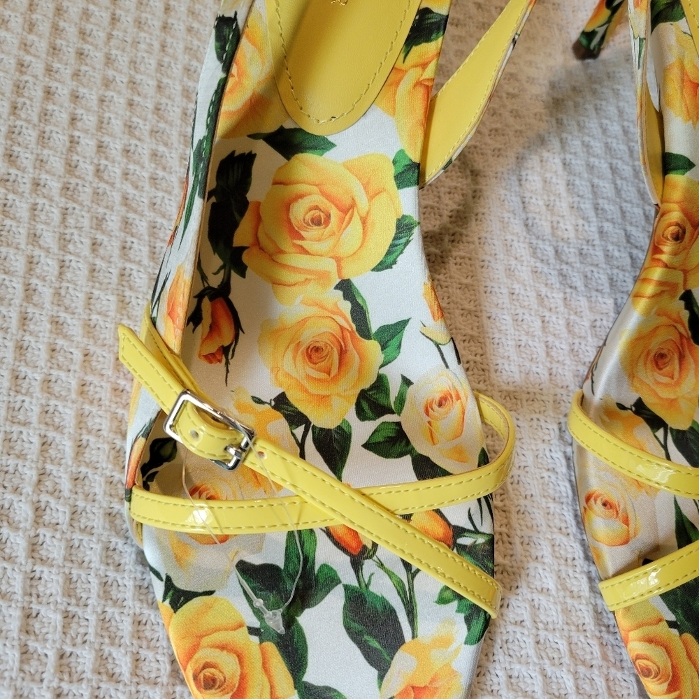 Floral Yellow Strappy Heels - Picture 10 of 13